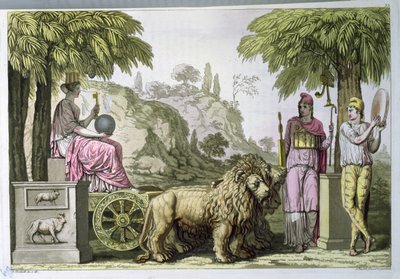 Cybele op haar wagen en Attis, uit 